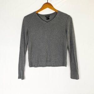 Bleusalt Crew Long Sleeve Top Size 1 Gray Stretchy Cropped Soft